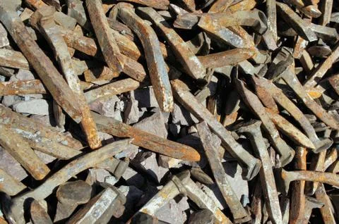 Iron rusty nails. Abstract background. Foto stock