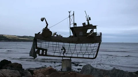 Iron sculpture of a ship Stock Footage 82273157