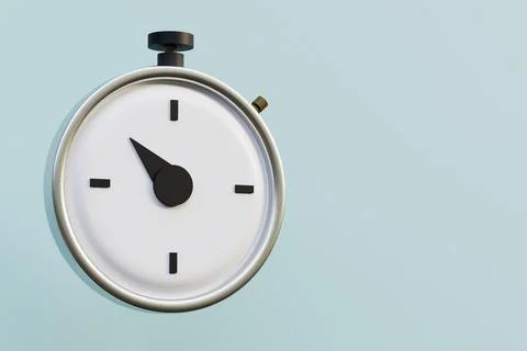 Iron stopwatch with button on light background 3d render Stock Photos