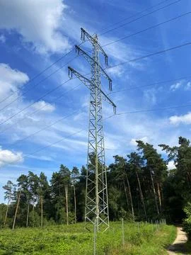 Iron structure of a high-voltage power line. Stock Photos