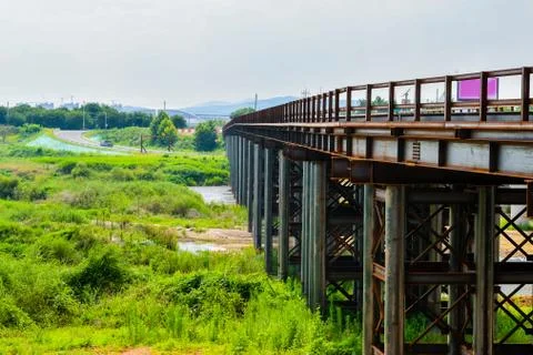 Iron substructure of bridge Stock Photos