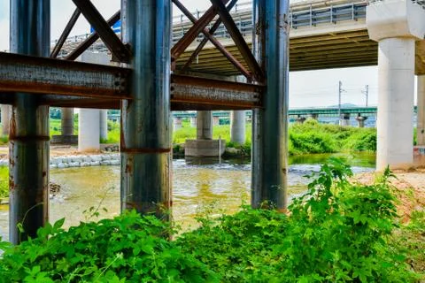 Iron substructure of bridge Stock Photos
