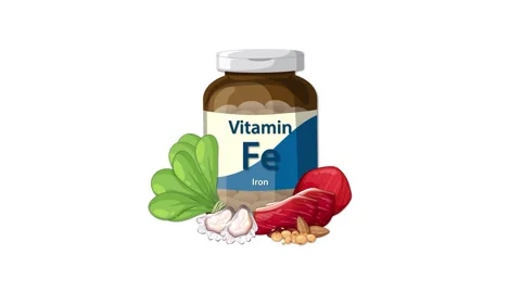 Iron Supplement Bottle Animation With Nutritious Food Ingredients Stock Footage 317365617