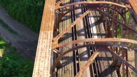Iron train bridge flying over bird view Video stock 277710908