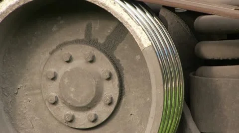Iron wheel of a train. Focus removal Stock Footage