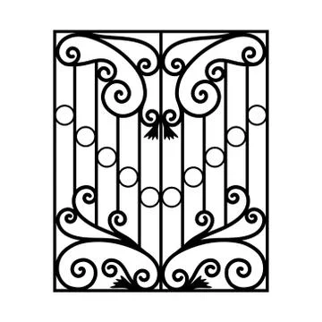 Iron window grills. Window railing vector image black paint with dimension on Illustrazione stock