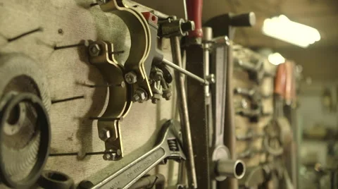 Iron Woking Tools in Old Garage  Stock Footage 49709161