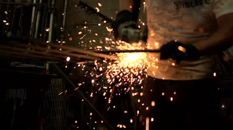 Iron worker cutting metal Video stock 40363379