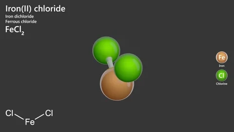 Iron(II) Chloride. 3D model of a molecule. FeCl2. Gray background. 3D render Stock Footage 291407758
