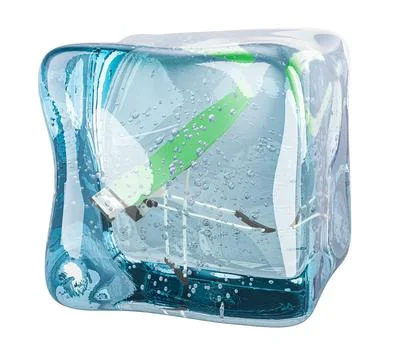 Ironing Board frozen in ice cube, 3D rendering Stock Illustration