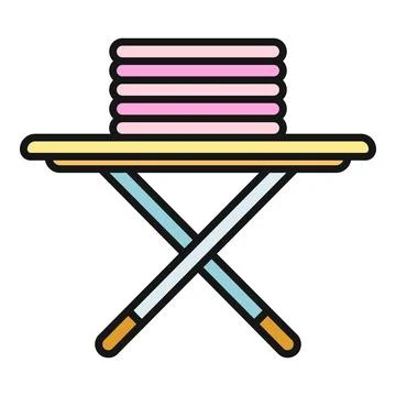 Ironing board with stacked clean laundry clothes Stock Illustration