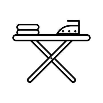 Ironing table icon linear logo mark in black and white Stock Illustration