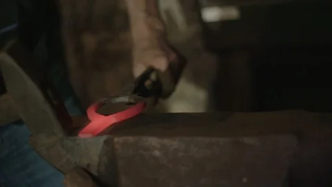 Ironsmith is forging metal Video stock 88906572