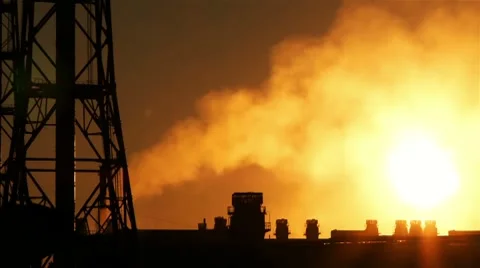 An ironworks at a sunset Stock Footage 8664970