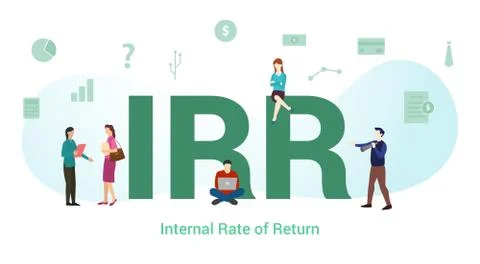 Irr internal rate of return concept with big word or text and team people wit Stock Illustration