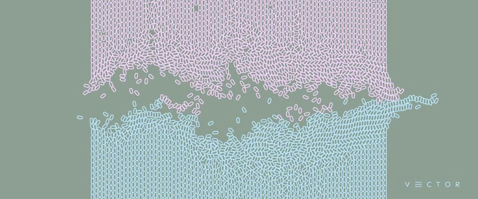 Irregular array or matrix of random ovals. Background breaking down into smal Stock Illustration