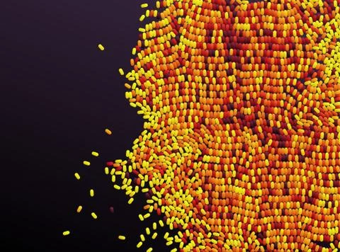 Irregular array or matrix of random ovals. Background breaking down into smal Illustrazione stock