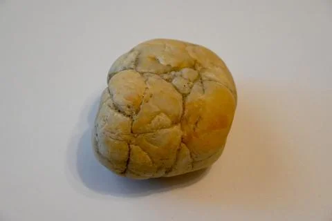 Irregular beige pebble on a white surface Fotos de archivo