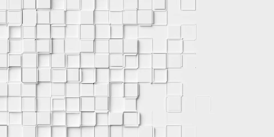 Irregular beveled white square polygons pattern background wallpaper banner.. Stock Illustration