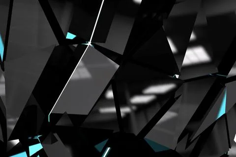 Irregular black shards are forming 3D abstract geometry with reflective facets Stock Illustration