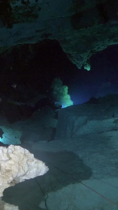 Irregular blue opening above a pale cavern floor Stock Footage 341361649