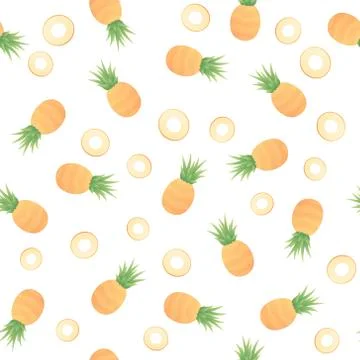 Irregular composition of colorful pineapple slices isolated on white Stock Illustration