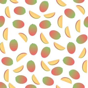 Irregular composition of ripe mango slices isolated on white background. Stock Illustration