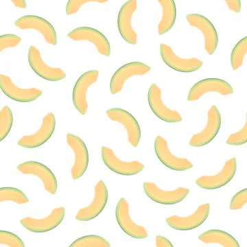 Irregular composition of ripe melon slices isolated on white background. Illustrazione stock