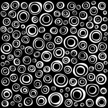 Irregular concentric circles collection in white over black Stock Illustration