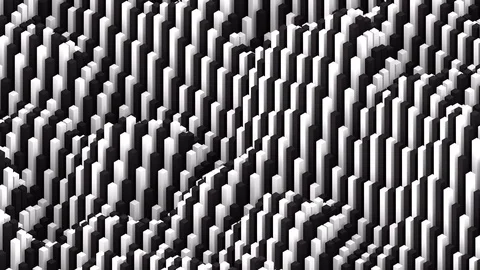 Irregular evolving surface formed by black and white blocks background loop Video stock 122130146