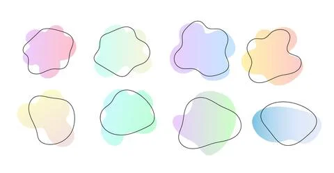 Irregular gradient blob shape asymmetric elements with line. Vector simple Stock Illustration