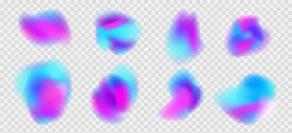 Irregular gradient shapes set. Vector neon organic liquid splashes. Glow bright Illustrazione stock