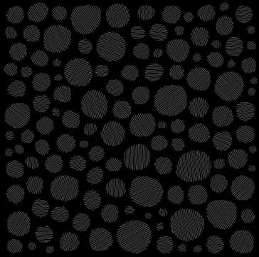 Irregular hatched circles collection in white over black Stock Illustration