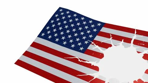 An irregular hole bursting through the American flag. Stock Illustration