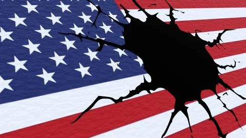 An irregular hole bursting through the American flag. Stock Illustration