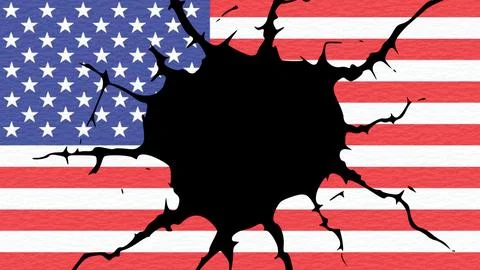 An irregular hole bursting through the American flag. Stock Illustration