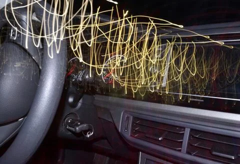 Irregular Lights in the car, Abstract background. Stock Photos