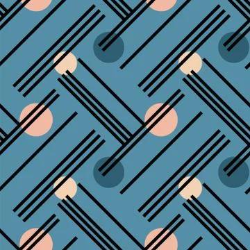 Irregular lines and circles diagonal seamless pattern Illustrazione stock