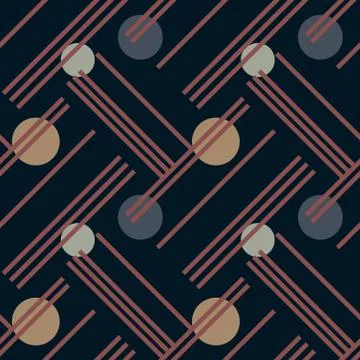 Irregular lines and circles diagonal seamless pattern Stock Illustration