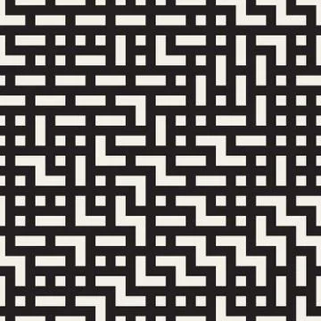 Irregular Maze Lines. Vector Seamless Black and White Pattern Stock Illustration