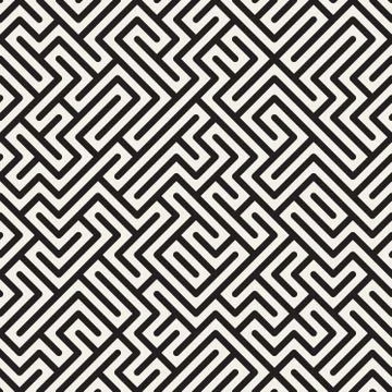 Irregular Maze Lines. Vector Seamless Black and White Pattern Stock Illustration