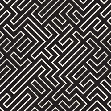 Irregular Maze Lines. Vector Seamless Black and White Pattern Stock Illustration
