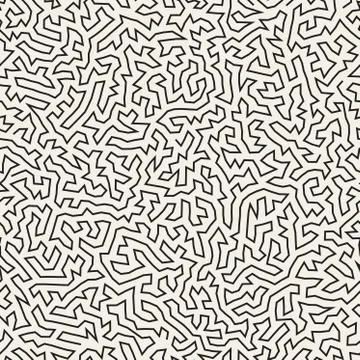 Irregular Maze Thin Lines. Vector Seamless Black and White Pattern Stock Illustration