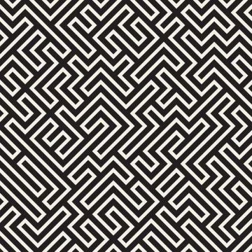 Irregular Mazy Lines. Vector Seamless Black and White Pattern Stock Illustration