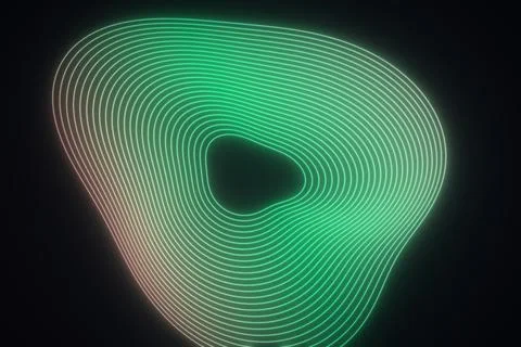 Irregular nested green and turquoise neon lines form a softly glowing organ.. Stock Illustration