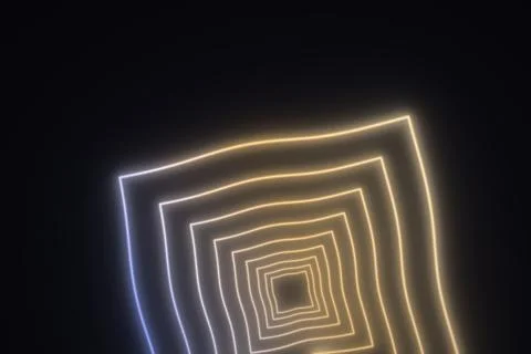 Irregular nested square outlines glow in pale gold, ivory, and faint violet.. Stock Illustration