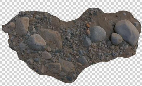Irregular patch of riverbed stones and sand  A collection of various sized 스톡 사진
