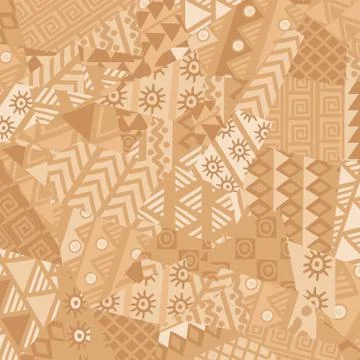 Irregular patchwork pattern with african motifs Stock Illustration