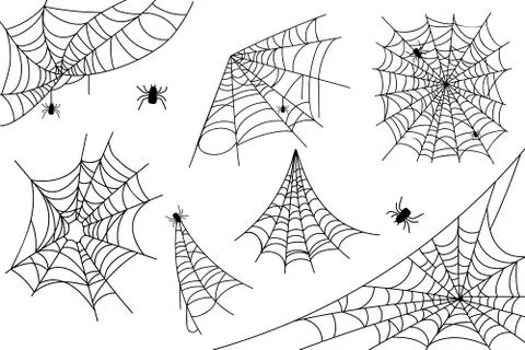 Irregular realistic spider webs in different shapes for Halloween holiday Stock Illustration