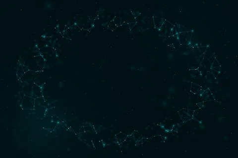 An irregular ring of glowing blue nodes surrounds a calm empty center, form.. Stock Illustration